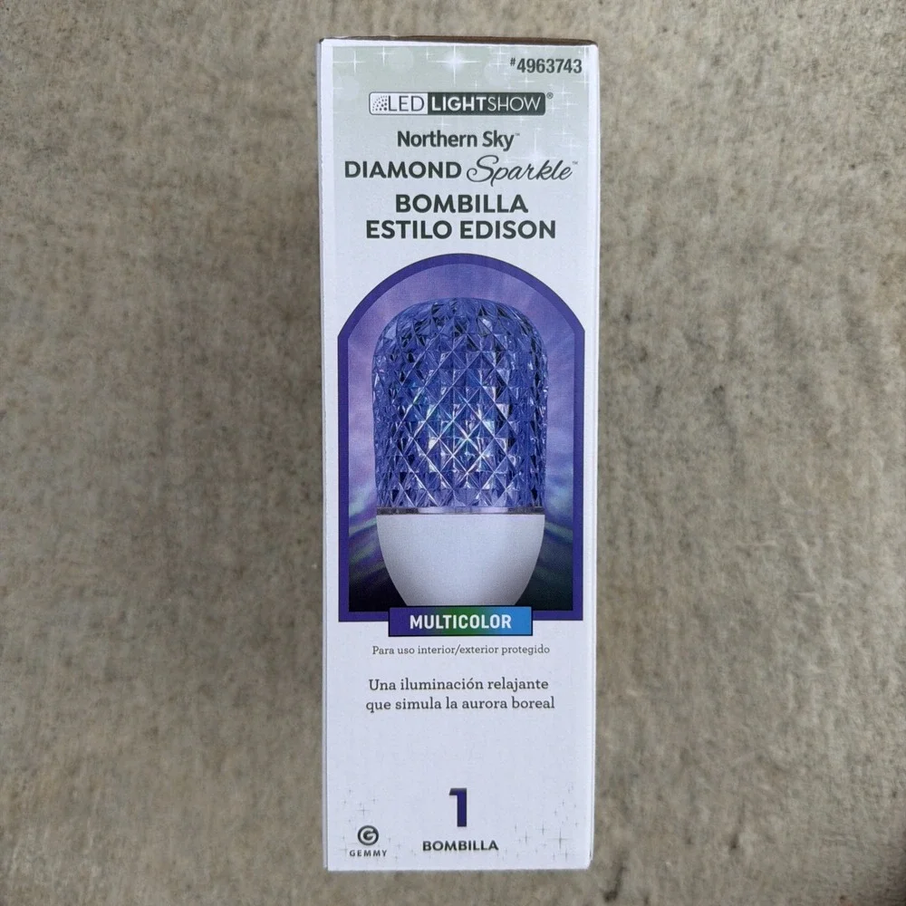 NIB Gemmy LED Northern Sky Diamond Sparkle Christmas Multicolor Edison Bulb